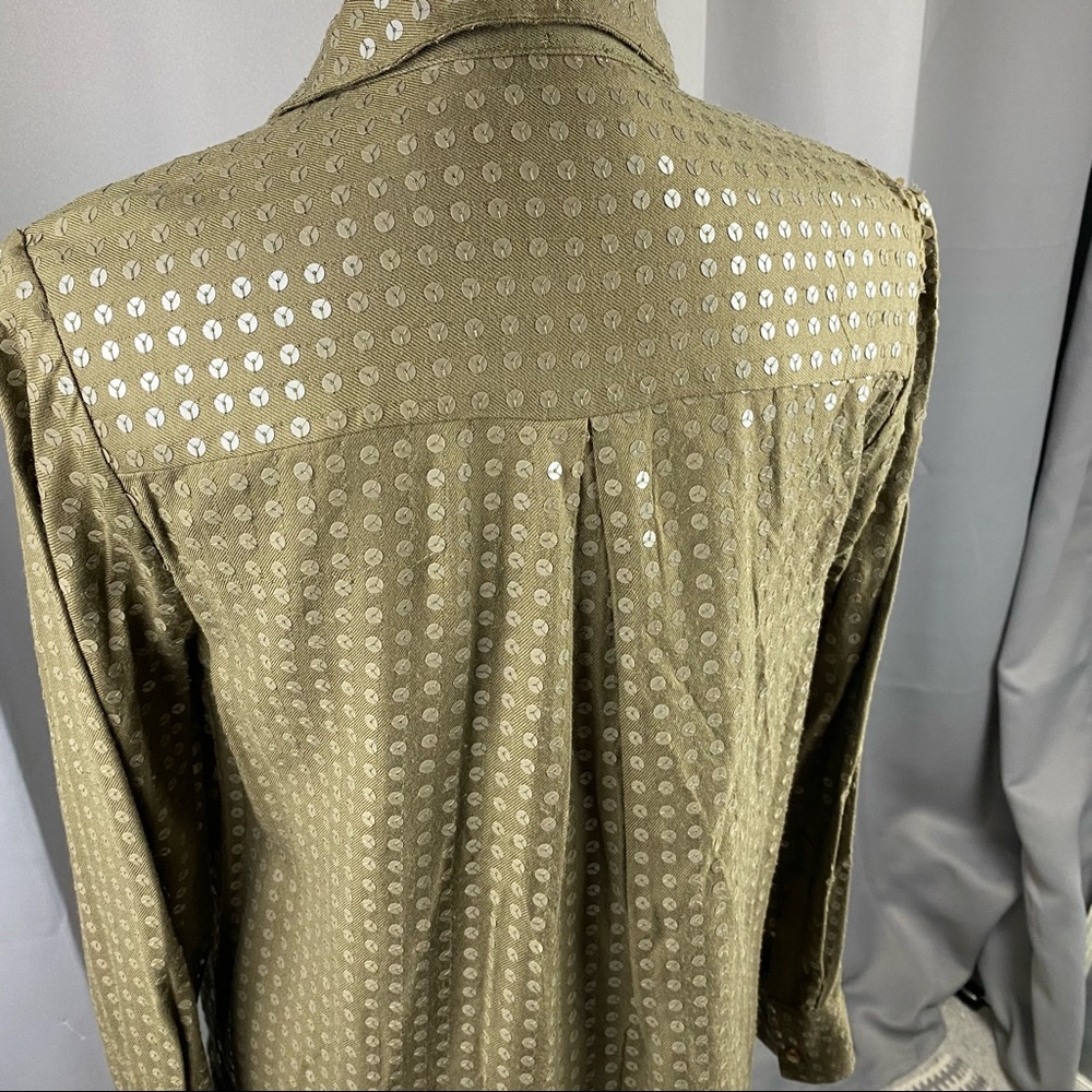 Anthropologie Maeve Green Sequin Button Up C1 - Picture 5 of 14